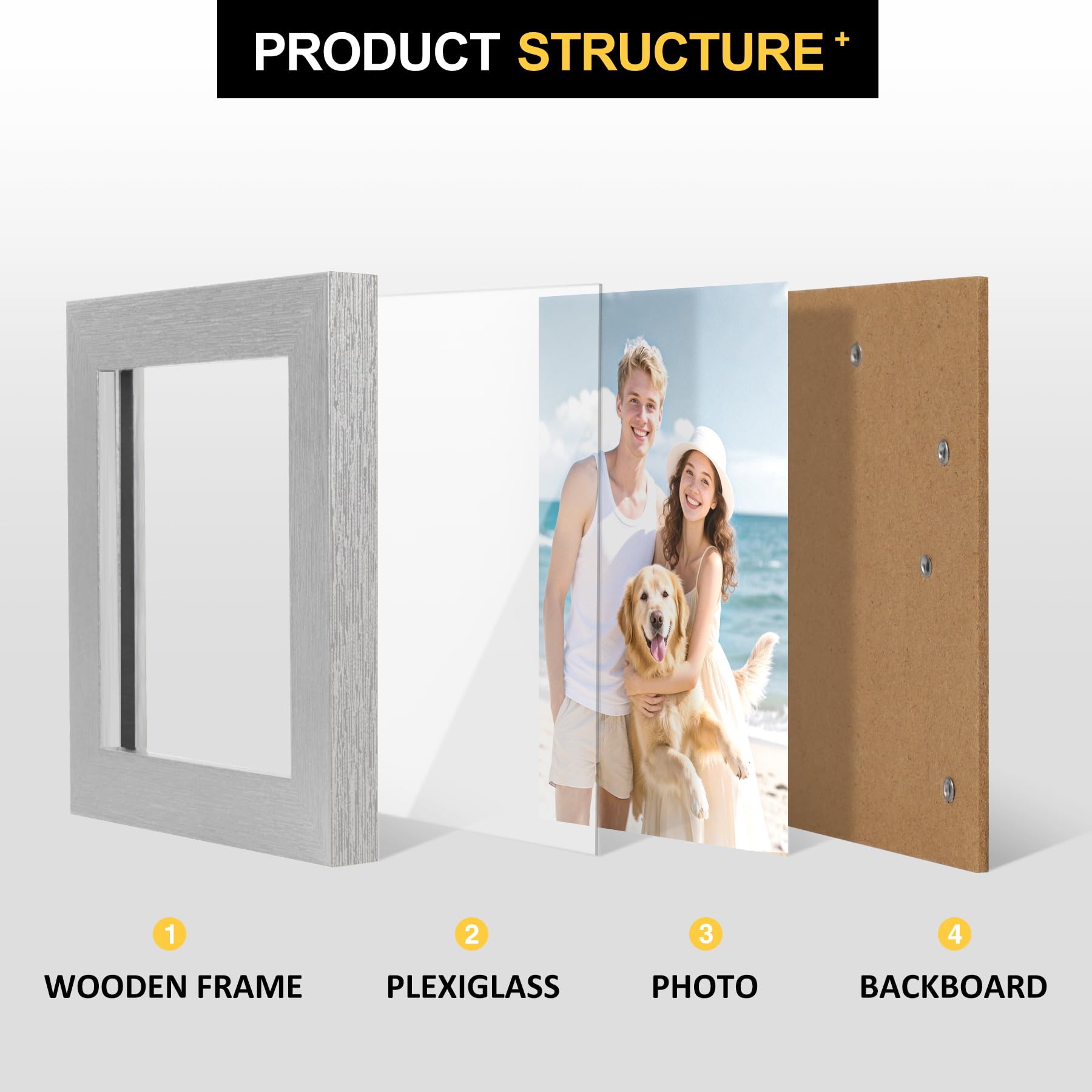 TOFOREVO 4x4 Picture Frames Set of 6 Silver Wood Grain Photo Frame for Gallery Wall Mounting or Tabletop Display